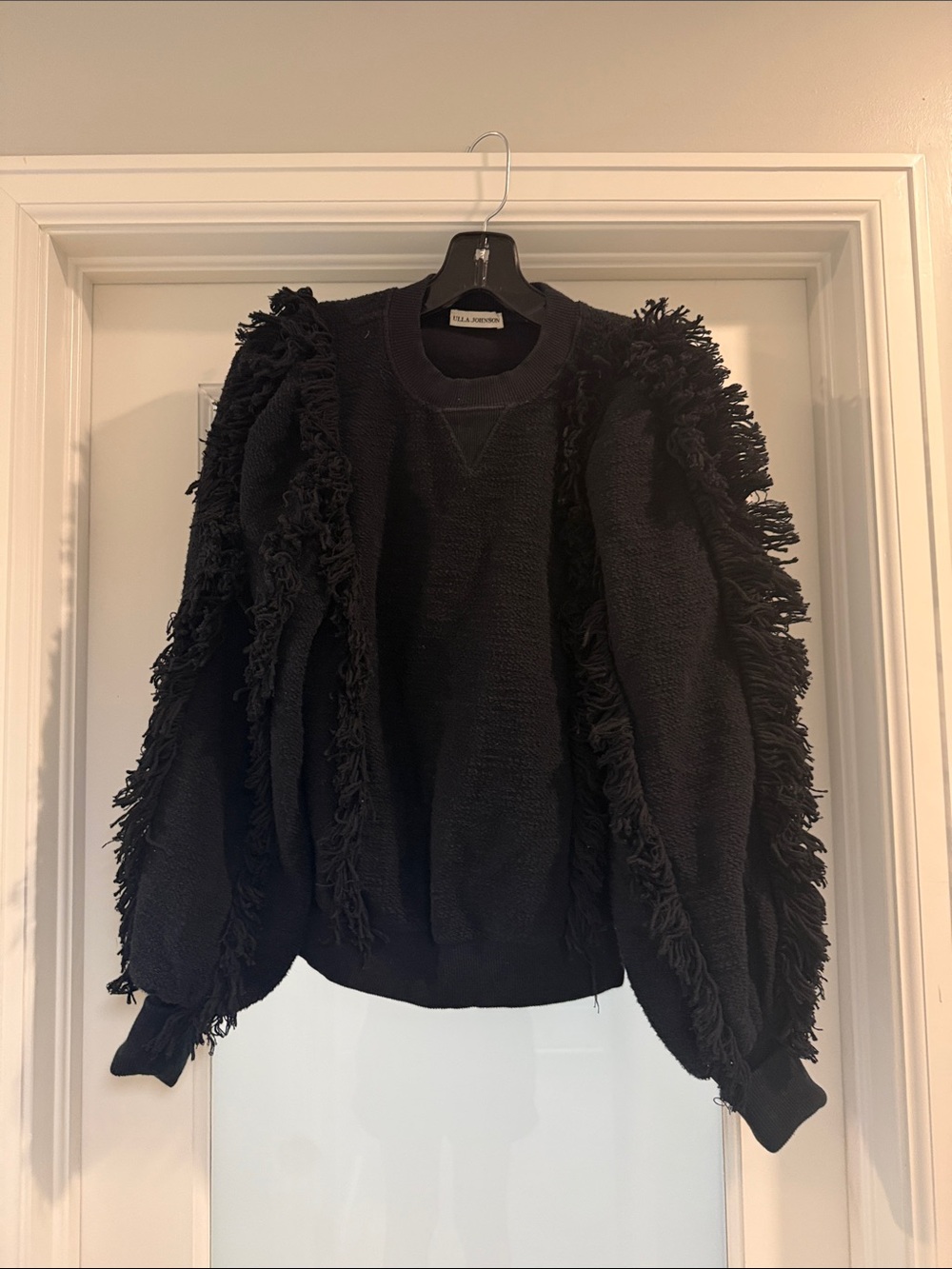 Black Fringe Crewneck Sweatshirt